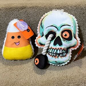 Target set of 2 Dog chew toys Halloween Skull head rope  & candy corn squeak